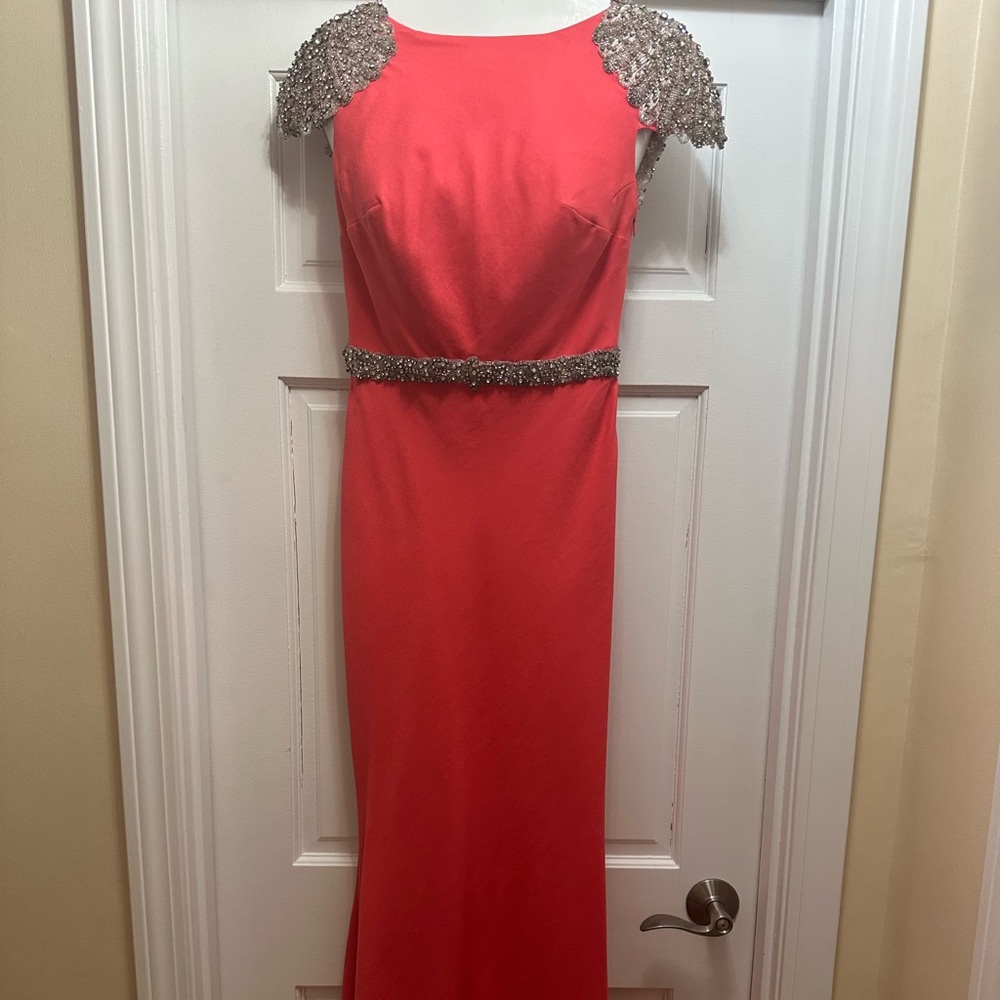 A beautiful evening gown with silver beading.